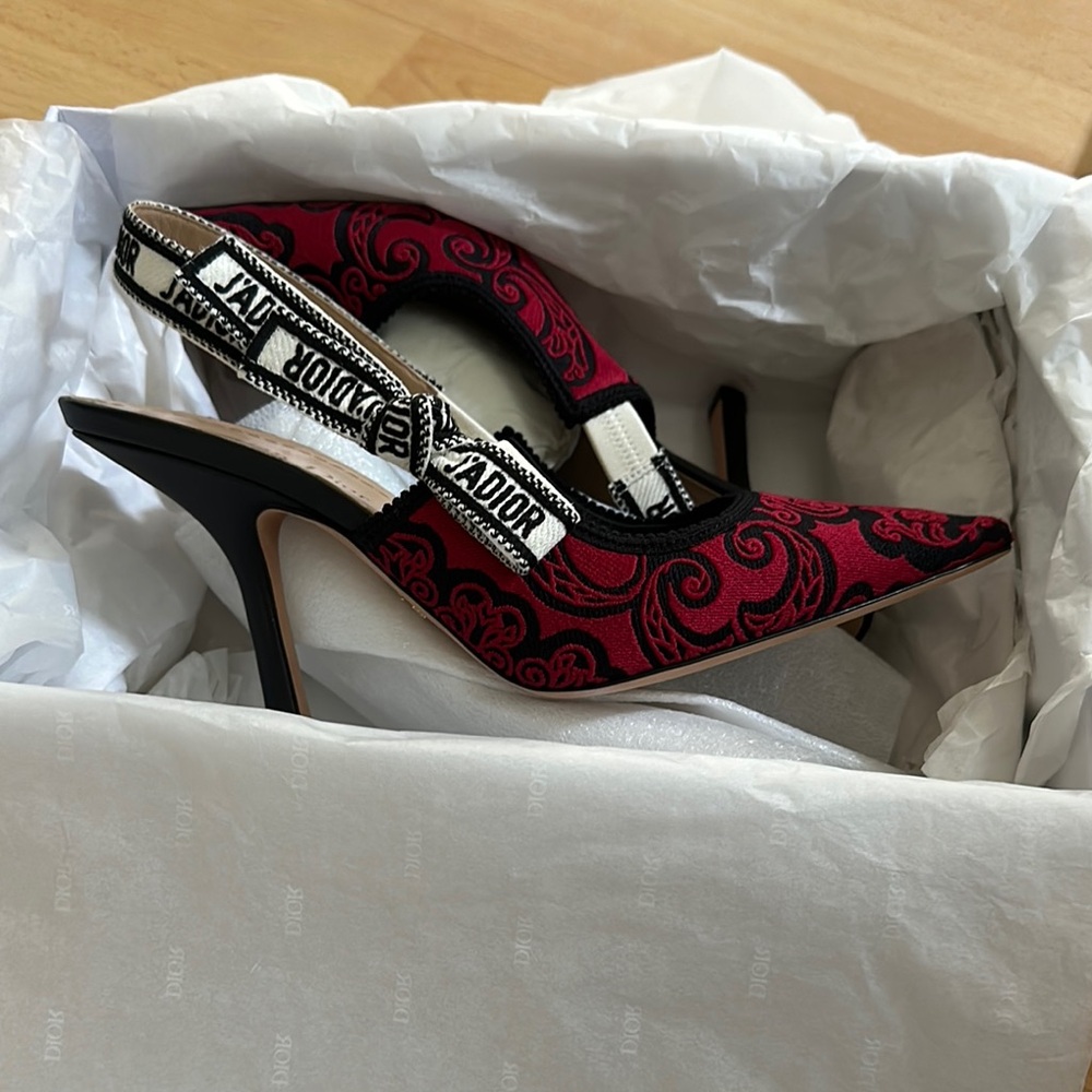 Dior Women's Red and Black Slingback Heels